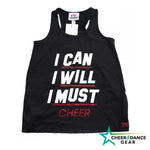 Black I Can I Will Cheer Flowy Racerback Vest