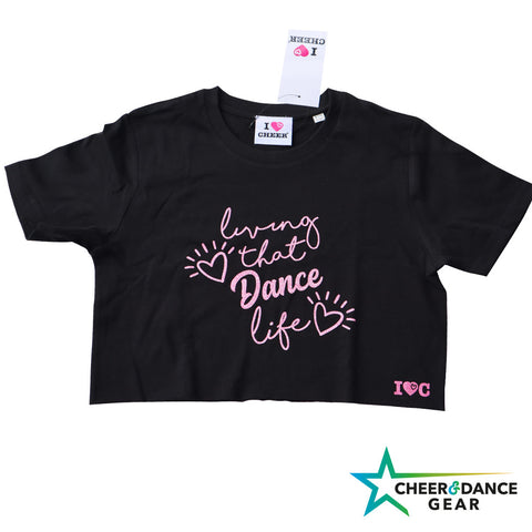 Living That Dance Life Cropped Tee - Black with Pink Glitter wording
