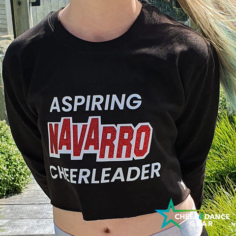 Black Aspiring Navarro Cheerleader Cropped Sweatshirt